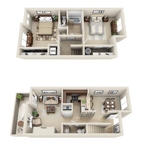 Floor plan for 2 beds, 1.5 baths, 1052 sqft